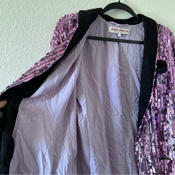 FREE PEOPLE Ella Sequin Duster Small Purple Black Relaxed Longline Dressy Party - Picture 14 of 16